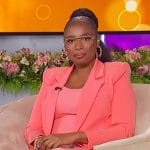 Jennifer’s coral dress and cropped blazer on The Jennifer Hudson Show