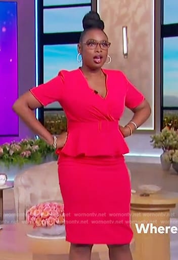 Jennifer’s red belted peplum dress on The Jennifer Hudson Show
