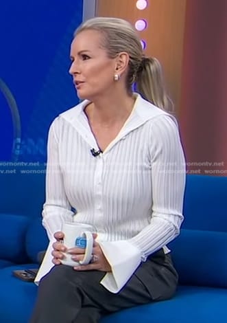 Jennifer’s white ribbed button down knit top on Good Morning America