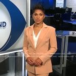 Jericka’s beige blazer and flare pant suit on CBS Evening News