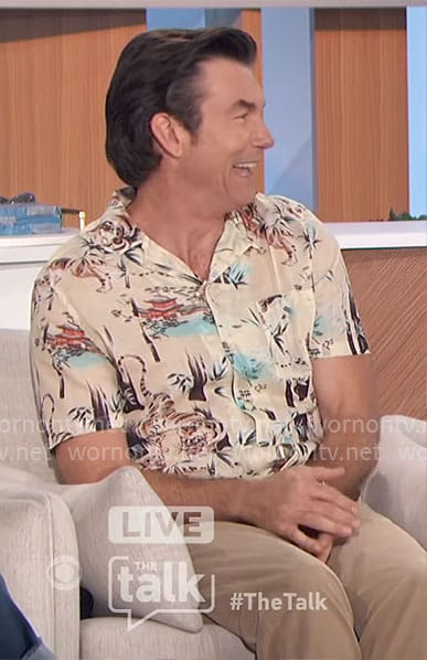 Jerry’s beige tiger print shirt on The Talk