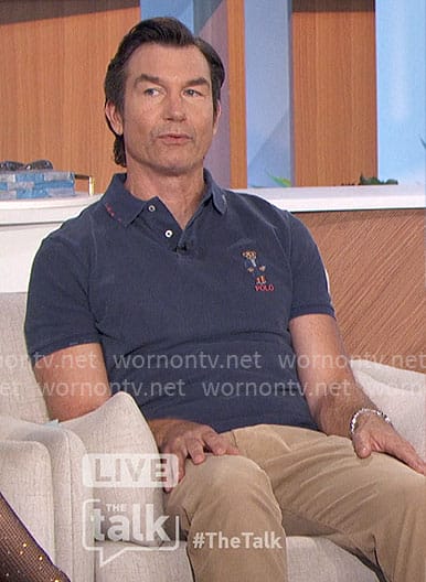 Jerry’s navy blue teddy bear polo shirt on The Talk