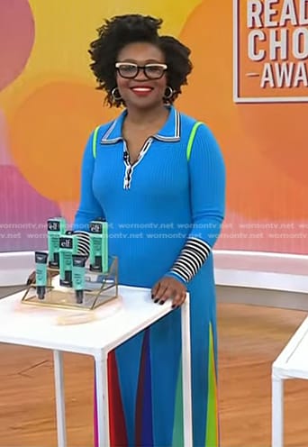 Jessica Cruel’s blue rainbow pleated polo dress on Today