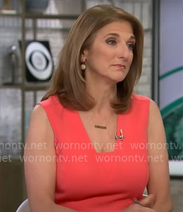 Jill Schlesinger’s coral v-neck dress on CBS Mornings