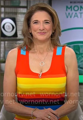 Jill Schlesinger’s rainbow stripe dress on CBS Mornings