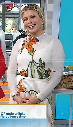 Jill’s white floral print top and pleated skirt on Today
