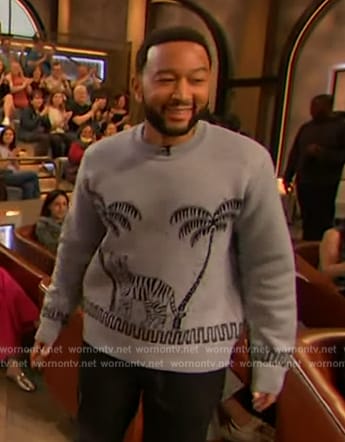 John Legend’s tiger print sweater on The Drew Barrymore Show