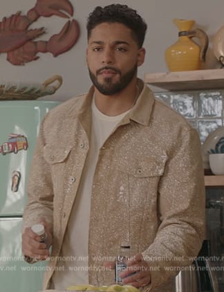 Jordan’s beige splatter print jacket on All American