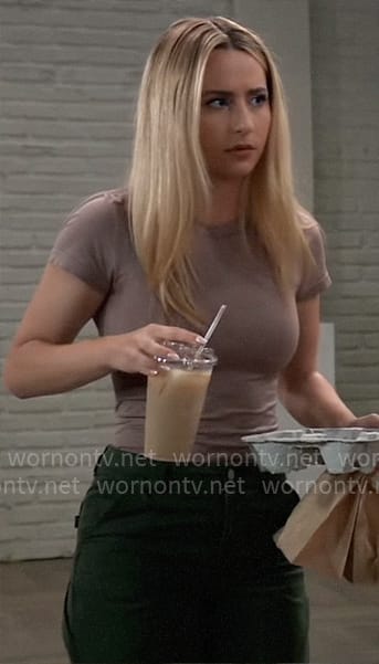 Josslyn’s taupe tee on General Hospital