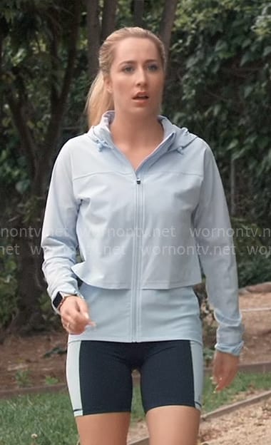 Josslyn’s blue jacket and bike shorts on General Hospital