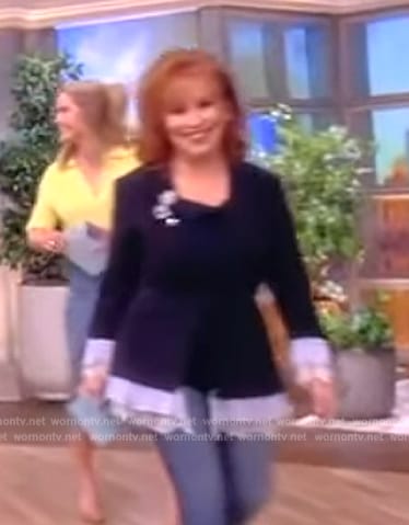Joy’s navy lace trim blazer on The View