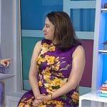 Julia Quinn’s purple floral print sleeveless dress on Today