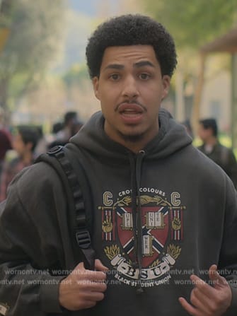 Junior’s black printed hoodie on Grown-ish