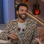 Justice Smith’s floral print blazer on The Kelly Clarkson Show