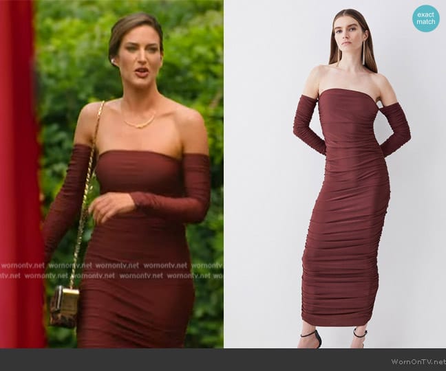 Karen Millen Gathered Slinky Off The Shoulder Maxi Dress worn by Polly Brindle (Polly Brindle) on Selling the OC