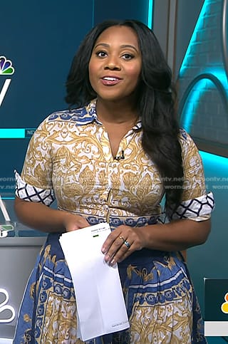 Kay Angrum’s printed tie waist shirtdress on NBC News Daily