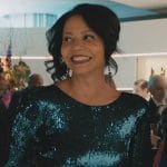 Claudia’s teal sequin dress on Elsbeth