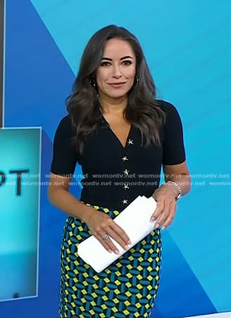Kaylee’s black star button top and geometric skirt on Today