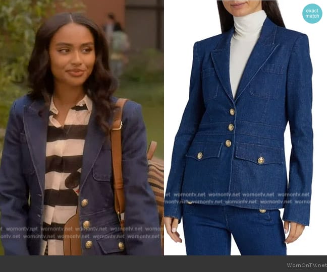 Derek Lam 10 Crosby Keith Utility Denim Jacket worn by Kiela (Daniella Perkins) on Grown-ish