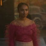 Kiela’s pink feather trim top and plaid mini skirt on Grown-ish