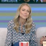 Kelly’s printed blouse and denim jeans on Live with Kelly and Mark