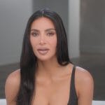 Kim’s black confessional dress on The Kardashians