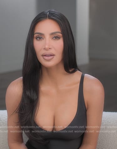 Kim’s black confessional dress on The Kardashians
