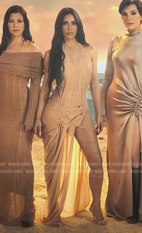 Kim’s beige opening scene dress on The Kardashians
