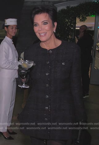 Kris’s black tweed mini dress on The Kardashians