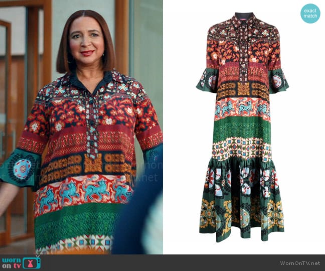 La DoubleJ Artemis Dress in Patchwork Placée in Faille worn by Molly Novak (Maya Rudolph) on Loot