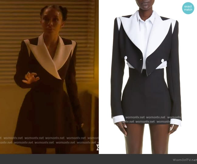 LaQuan Smith Colorblock Double-Breasted Cropped Blazer Jacket worn by Zoey Johnson (Yara Shahidi) on Grown-ish