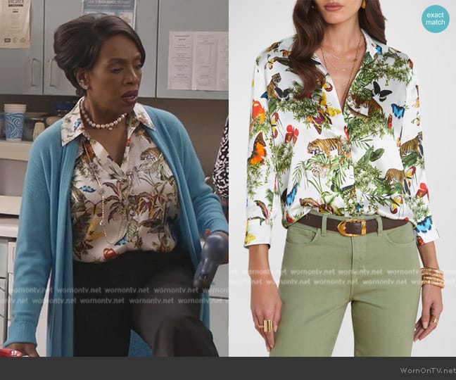 L'Agence Dani Tropical Silk Blouse worn by Barbara Howard (Sheryl Lee Ralph) on Abbott Elementary