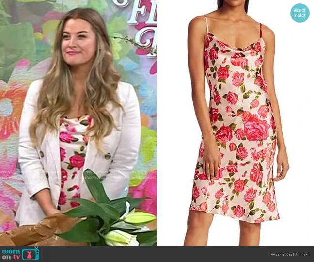 L'Agence Nyla Cowl-Neck Floral Silk Slip Dress worn by Christina Stembel on Today