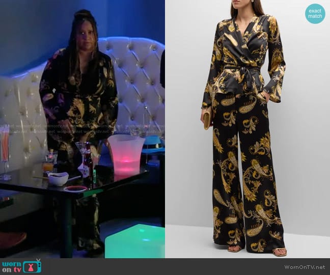 L'Agence Olive Paisley-Printed Silk Wrap Blouse worn by Karen Wilson (Tracie Thoms) on 9-1-1