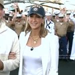 Lara’s white roll-up sleeve jacket and satin cargo pants on Good Morning America