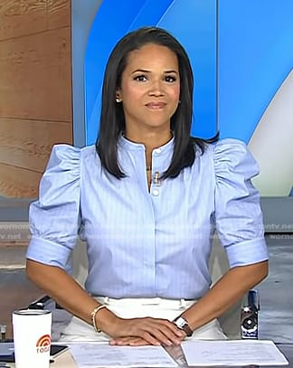 Laura’s blue striped puff sleeve top on Today