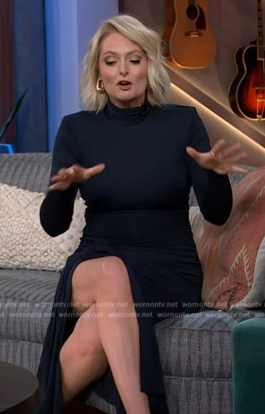 Lauren Ash’s navy turtleneck dress on The Kelly Clarkson Show