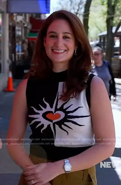 Lauren Palmeri’s heart print crop top on The Drew Barrymore Show