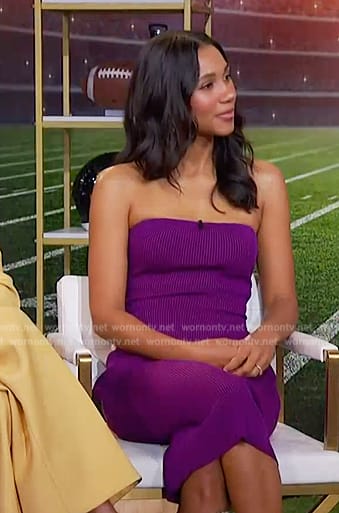 Greta Onieogou’s purple ribbed strapless dress on The Jennifer Hudson Show