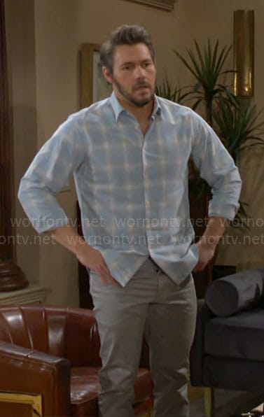 Liam’s light blue plaid shirt on The Bold and the Beautiful