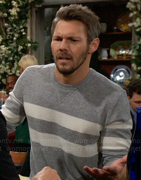 Liam’s grey double stripe sweater on The Bold and the Beautiful