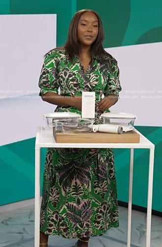 Makho’s green leaf print midi dress on Today