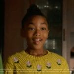 Mara’s yellow floral cable knit sweater on 9-1-1