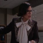 Margaret’s white bow neck blouse on So Help Me Todd