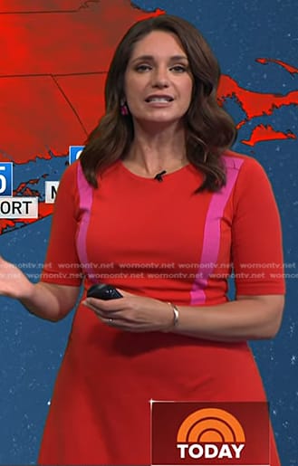 Maria’s red contrast panel dress on Today