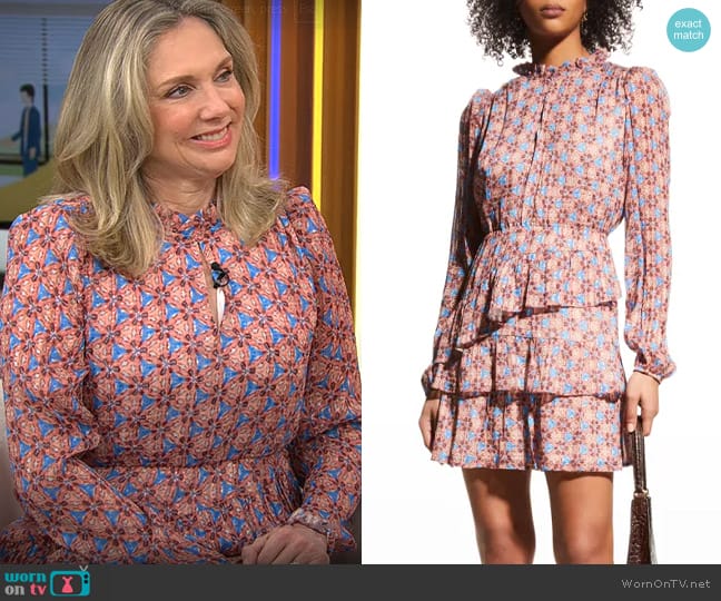 Marie Oliver Alana Geometric-Print Tiered Dress worn by Catherine Fisher on CBS Mornings