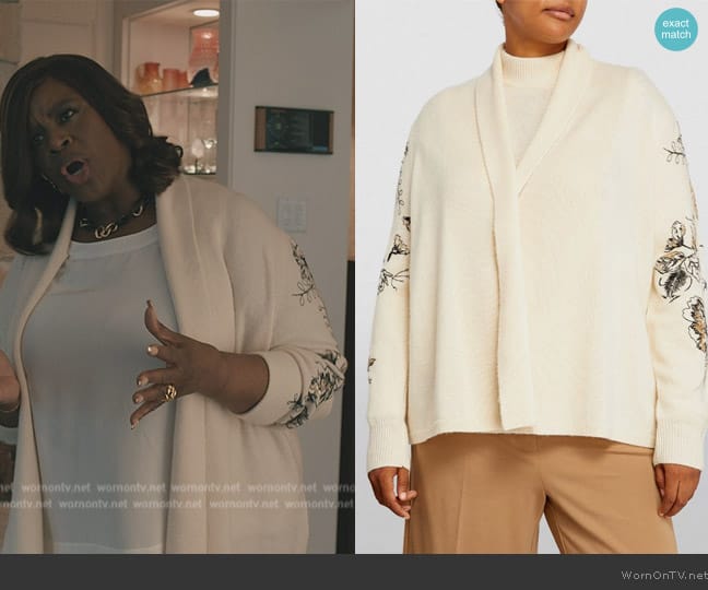 Marina Rinaldi Wool Embellished Cardigan worn by (Retta) on Elsbeth