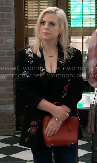 Maxie’s black novelty embroidered blazer on General Hospital