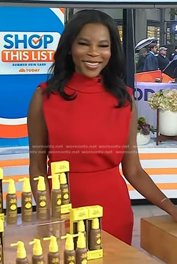 Dr. Michelle Henry’sd red sleeveless sheath dress on Today