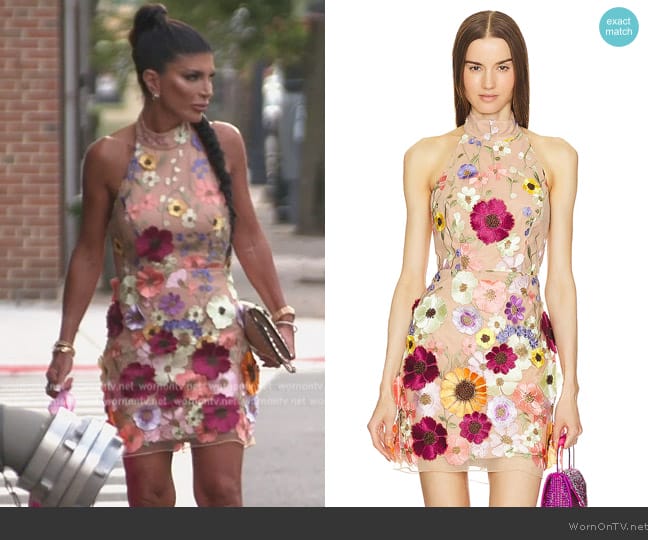 Milly Hariet Floralis Embroidered Mini Dress worn by Teresa Giudice on The Real Housewives of New Jersey